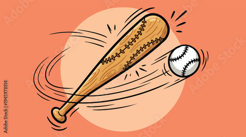 Vector illustration of a baseball bat hitting a ball in motion with dynamic lines