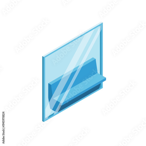 Modern Glass Ticket Booth with Blue Counter.