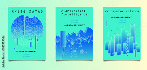 Cyan-teal gradient with wavy data lines and 