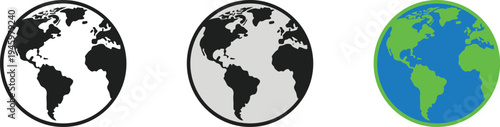 Earth globe illustrations in black and white and color