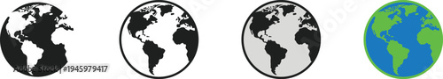 Earth globe illustrations in different shades and colors