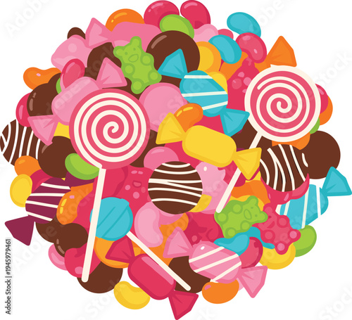 Colorful assorted candies on white background vector illustration