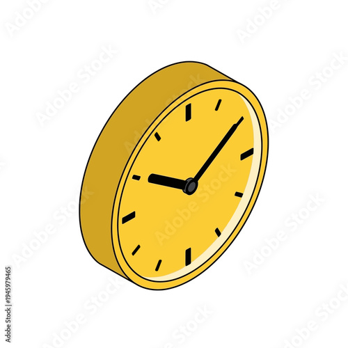 Isometric Yellow Clock Face with Black Hands.
