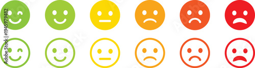 Emotion faces in different colors on white background