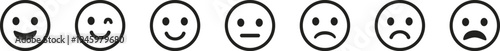 A set of six different emoticon faces in oval shapes