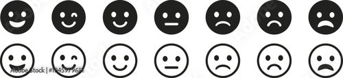 Black and white emoticon faces with different expressions