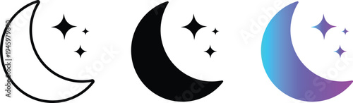 Crescent moon phases with sparkles in black and color