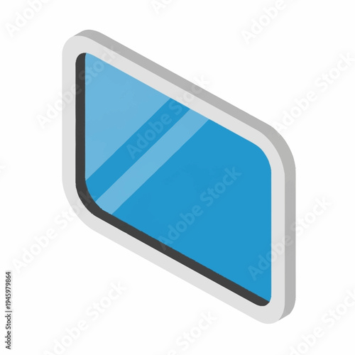 Isometric Digital Screen Display with Blue Reflective Surface.