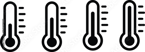 Four black and white thermometer illustrations with varying temperatures
