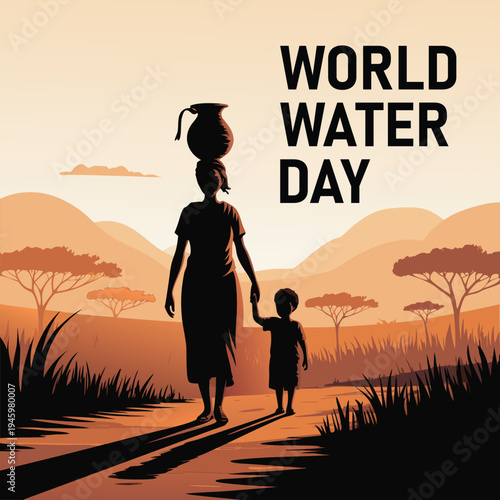 Mother and child walking on dirt path on world water day