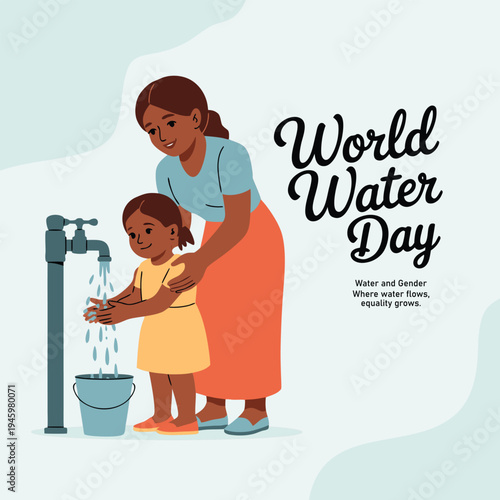 Woman teaching child to wash hands on world water day