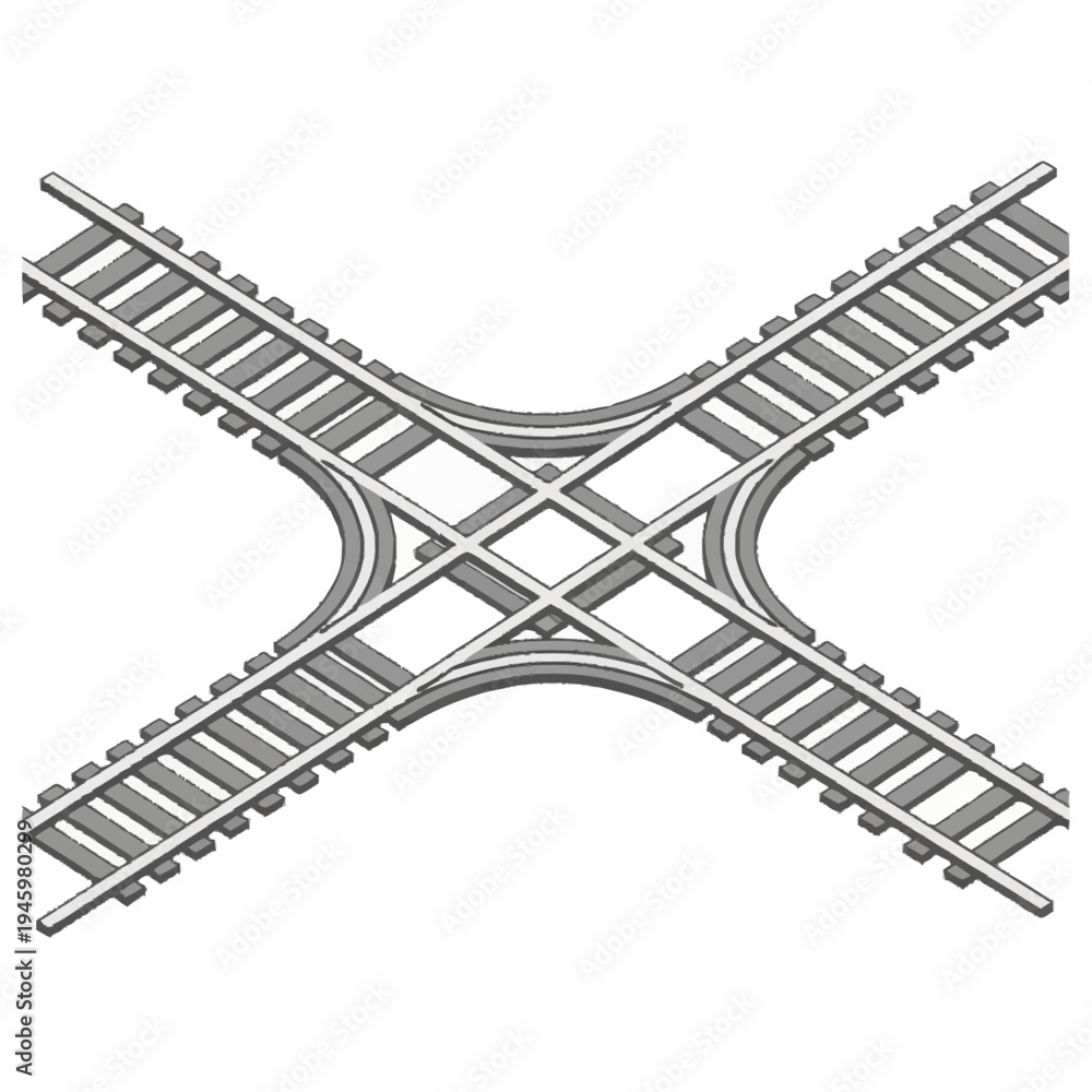 Fototapeta premium Railroad diamond crossover switch track intersection.