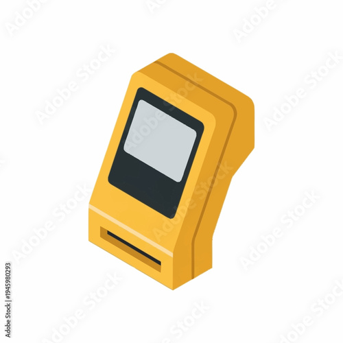 Isometric yellow self service payment kiosk terminal.