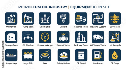 Petroleum Oil Industry Icons Set Solid Flat Vector Illustration