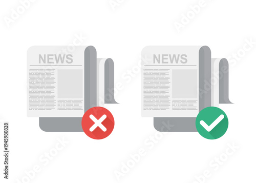 Fake and Real News Concept with Check and Cross Stock Illustration.