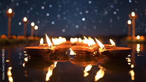 Wallpaper Mural Diwali celebration with diyas on water at nighttime with bokeh background Torontodigital.ca