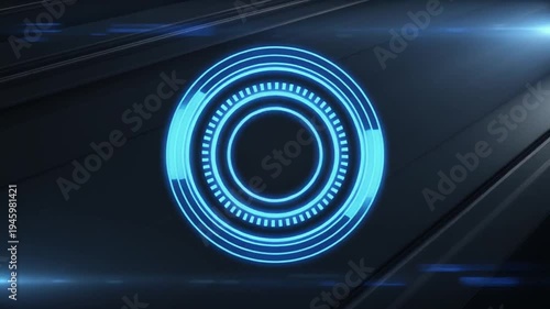 Wallpaper Mural Futuristic blue neon circle with glowing lines and dots on a dark background, possibly for a tech or gaming interface Torontodigital.ca