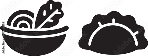 Black Silhouette Food Icons: Salad Bowl & Dumpling