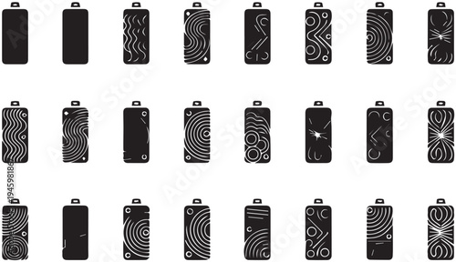 Battery level indicators. Colorful battery charge level icons. Battery power level pictograms in outline style. Vector