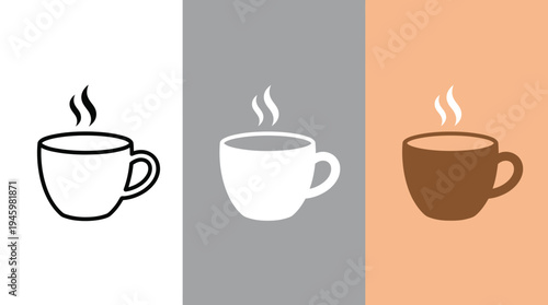 Steaming Coffee Cups in Black, White, and Brown