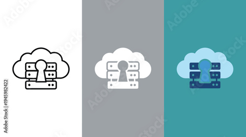 Cloud Computing Icons with Server and Building