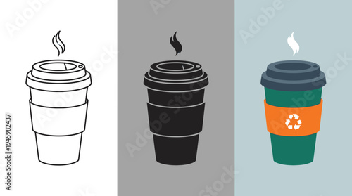 Colorful Disposable Coffee Cups with Steam