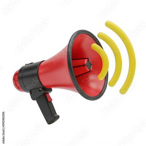A red megaphone with yellow sound waves emanating from it.