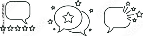 A set of three speech bubbles with star ratings and decorative elements