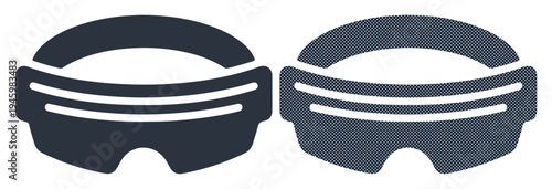 Futuristic virtual reality goggles display two identical immersive headsets