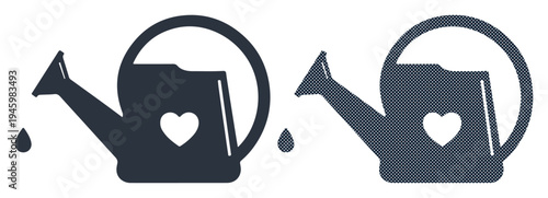 Watering can with a heart symbol, representing love and care for plants or growth.