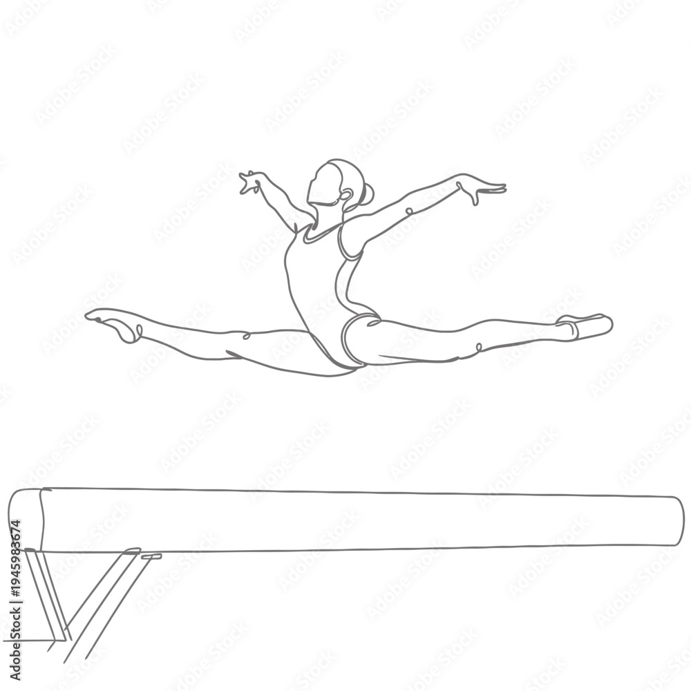 Fototapeta premium Ballet Dancer Performing Split Jump Minimalist Line Drawing