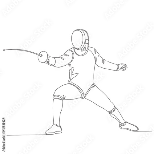 Fencer in Aggressive Attack Stance Minimalist Line Drawing

