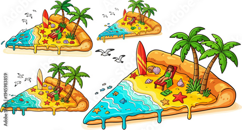 Set of 4 summer pizza slice icons vector