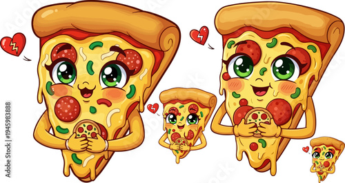 Set of 4 cartoon pizza characters vector