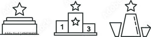 Three star topped podium illustrations in different shapes and configurations for ranking or awards