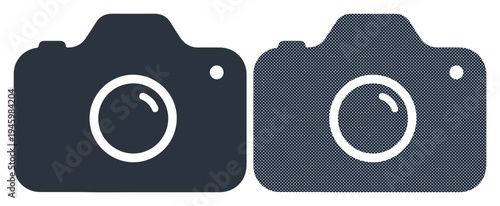 Two simple camera icons in shades of blue and grey, representing photography and visual media.