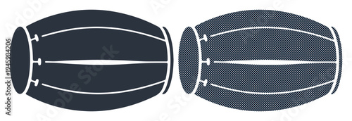 Two dark blue barrel drums with white accents, symbolizing music and rhythm.