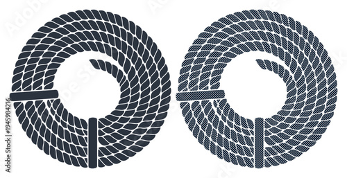 Two coils of dark blue rope, neatly wound and secured, ready for use.