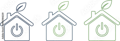 Vector illustrations of eco friendly house icons with various power symbols