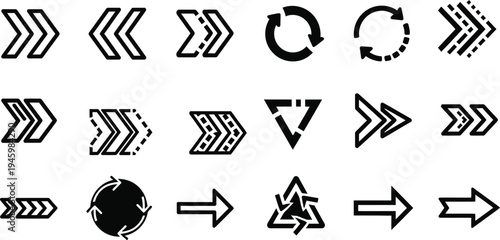 Collection of black and white arrow icons and symbols