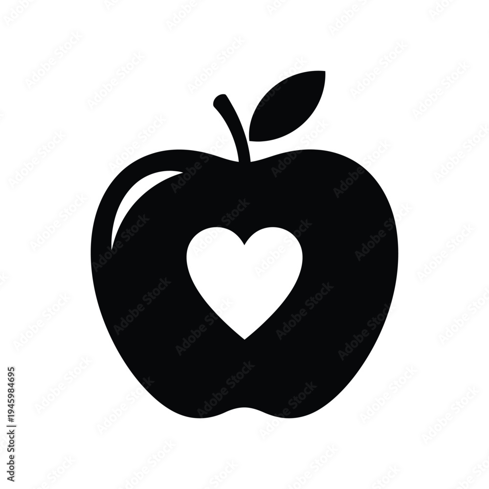 Fototapeta premium Apple with heart symbol vector illustration icon for teacher appreciation and healthy school snacks