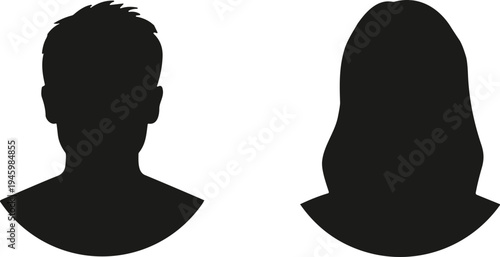 Male and Female Avatar Silhouette Icons Set Representing User Profile Identity Social Media Character Symbols for Web Design Interface and Personas