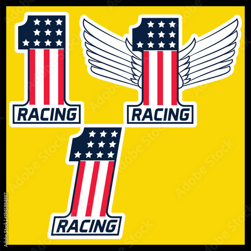 Set of open-wheel racing elements including helmet, red sports car, racing car, wheel, checkered flag, track, and traffic light. Motorsport accessories in vector illustration style