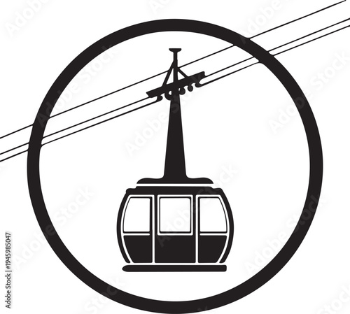 Cable car gondola silhouette icon, transporting passengers, vector illustration, ski lift, public transport