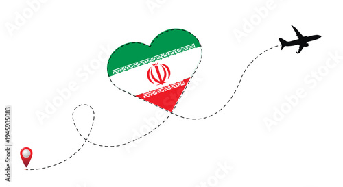 Airplane flight route with Portugal flag inside the heart.