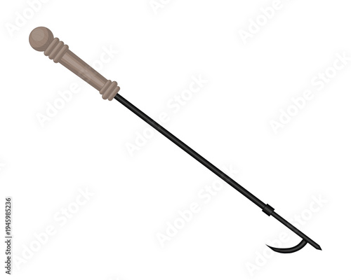 vector design of a tool called a fireplace poker which is used to arrange embers or wood in a fireplace with a wooden handle and a black iron stick with a hook at the end