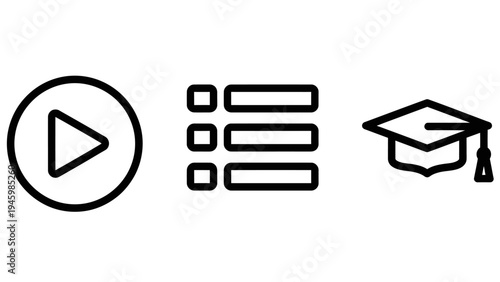 Online learning & education icons: courses, curriculum, and academic achievement