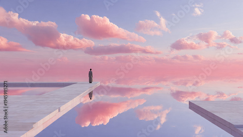 Silhouette seule au bord de l'eau au lever du soleil