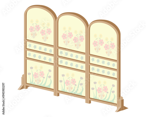 Vector design of a board that usually functions or is used as a room divider or folding screen with floral patterned wood.