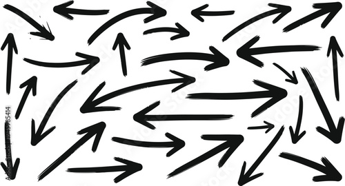 Chaotic arrows in multiple directions on white background